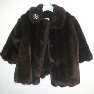 Toddler Faux MInk Coat with rhinestone brooch